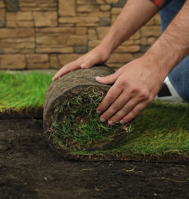 Instalación profesional de pasto en rollo